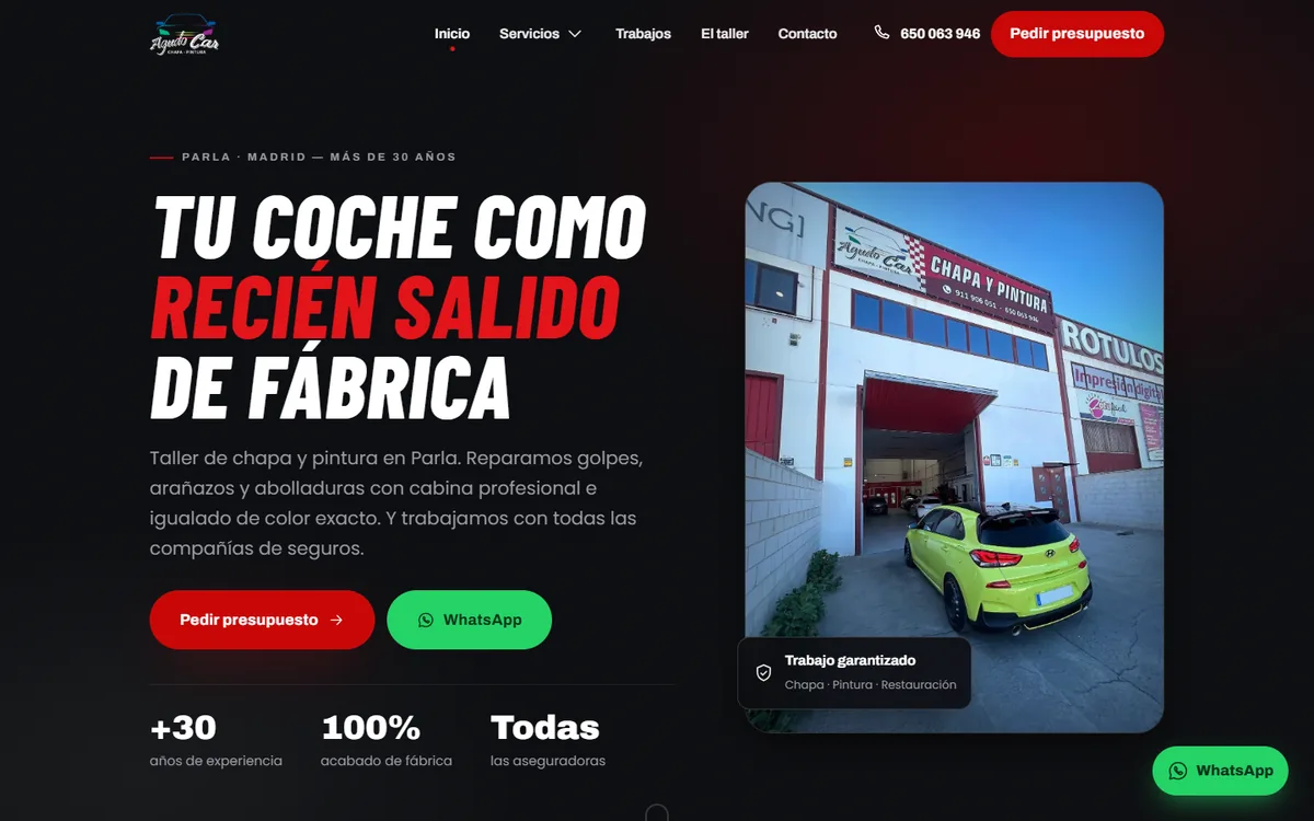 Portada de la web de Agudo Car, taller de chapa y pintura en Parla